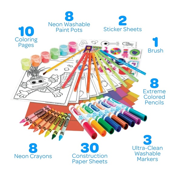 CRAYOLA Trolls Neon Create & Color Art Set, 70+ Pieces - New in Box - Picture 3 of 3